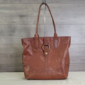 Frye Cognac Leather Tote with Brass Ring